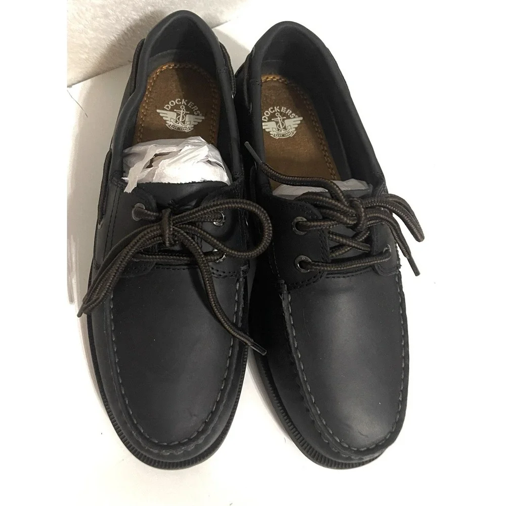 Dockers Mens Black Vargas Genuine Leather Casual Classic Rubber Sole Boat Shoe 7